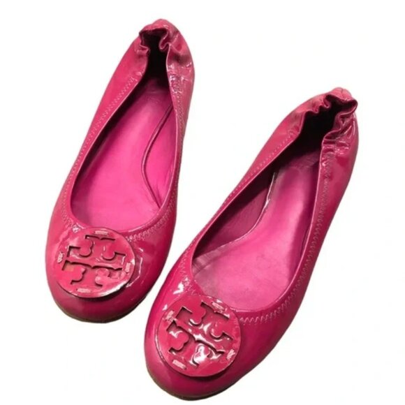 Tory Burch Hot Pink Patent Leather Ballet Flats Reva 7.5 - Picture 1 of 5